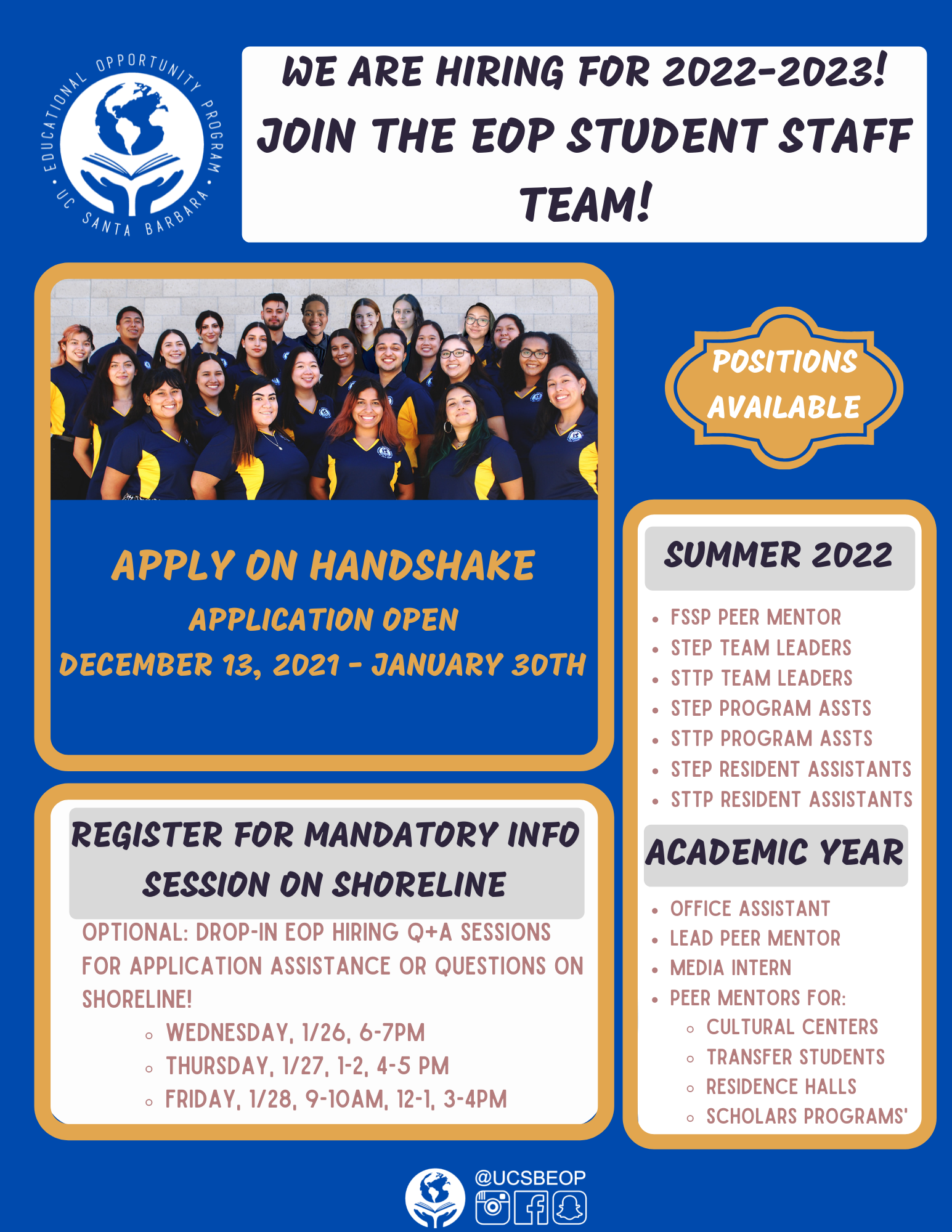 EOP is hiring for the student staff team for 2022-2023!